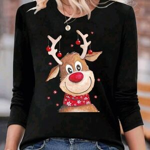 Black Reindeer Graphic Women's Top